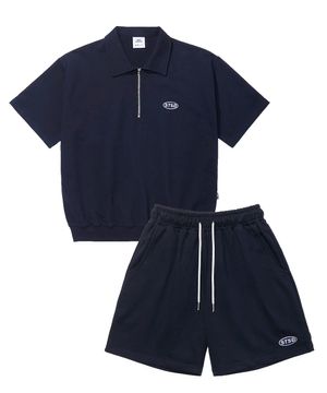 [SET] STSD 반팔 카라집업 스웻셔츠 쇼츠 세트 네이비