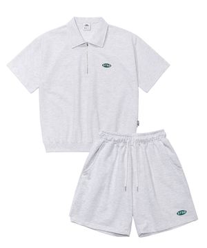 [SET] STSD 반팔 카라집업 스웻셔츠 쇼츠 세트 멜란지 그레이