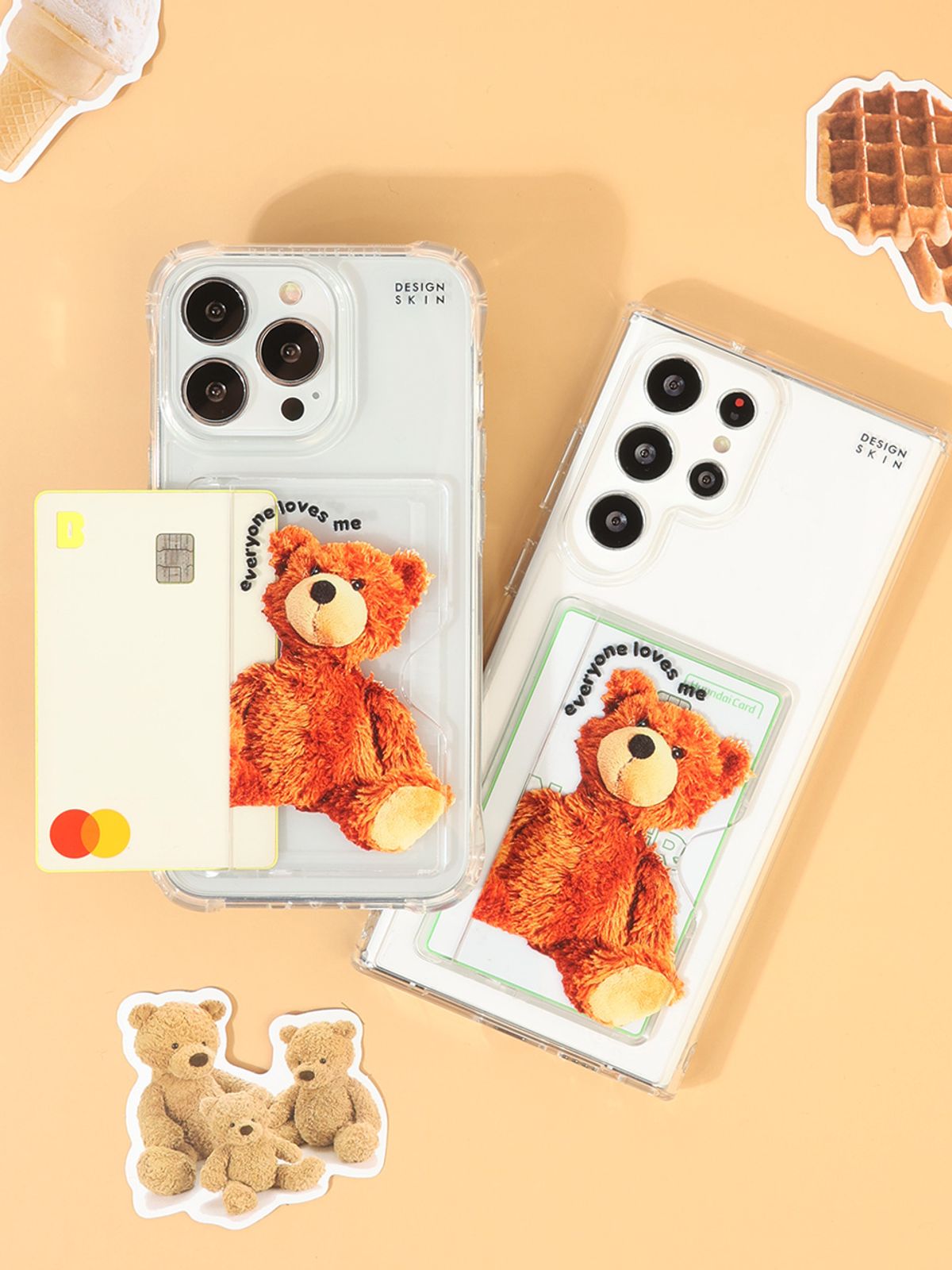 디자인스킨(DESIGNSKIN) 피닉스 클리어 카드슬롯 범퍼 그래픽 케이스-테디베어