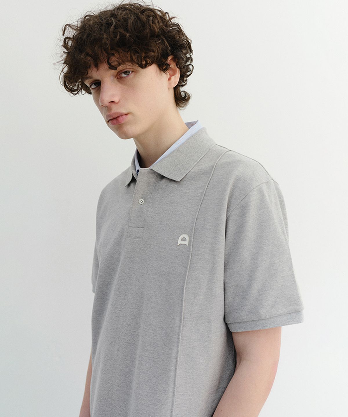 던스트 포 맨(DUNST FOR MEN) LEATHER LOGO POLO SHIRT_UNISEX_UDTS6B122_MELANGE GREY