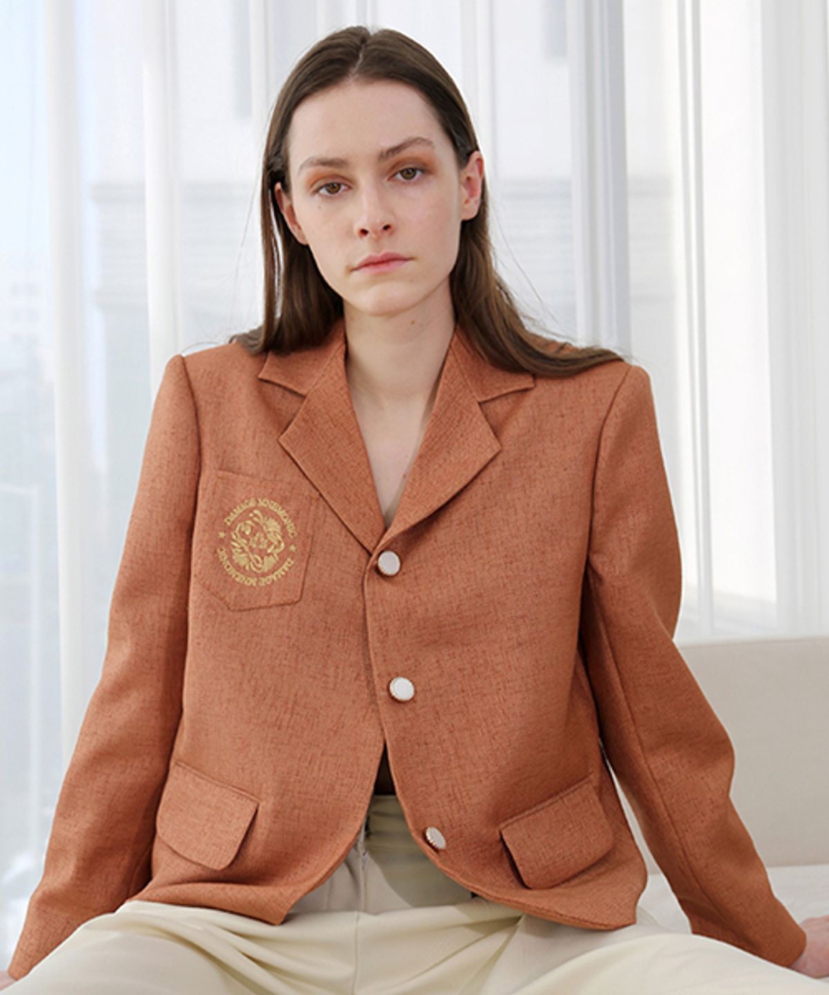 데미지니모닉(DAMAGE MNEMONIC) 린넨 포켓 자수 브라운 자켓_ Linen Embroidery Brown JK