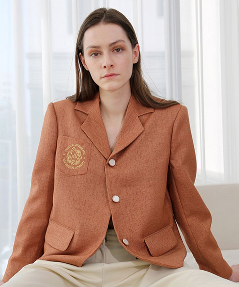 린넨 포켓 자수 브라운 자켓_ Linen Embroidery Brown JK