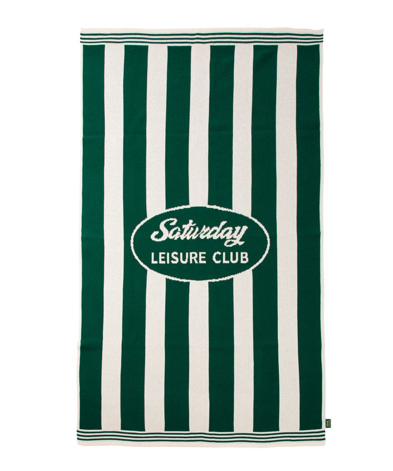 Knit Leisure Mat & Blanket - British Racing Green & Ivory Stripe