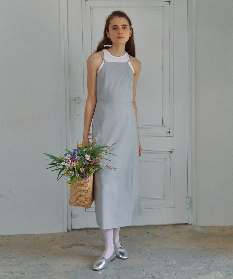 BACK RIBBON SLEEVELESS ONEPIECE GRAY