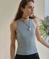RIBBED HALTER NECK SLEEVELESS GRAY