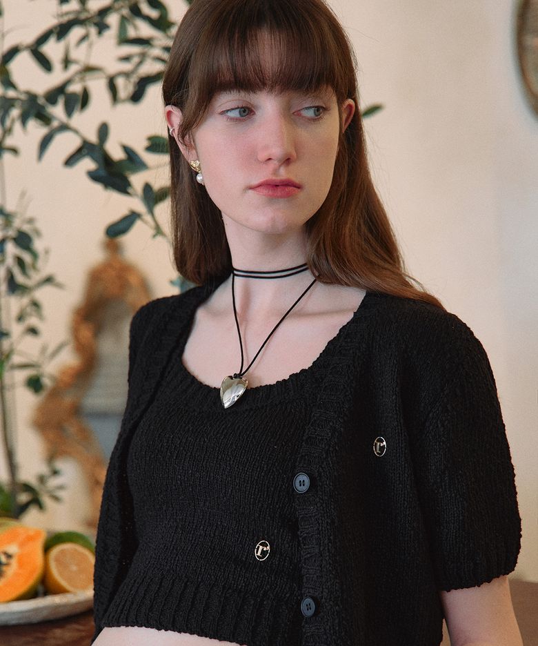 KNIT CARDIGAN SLEEVELESS SET BLACK