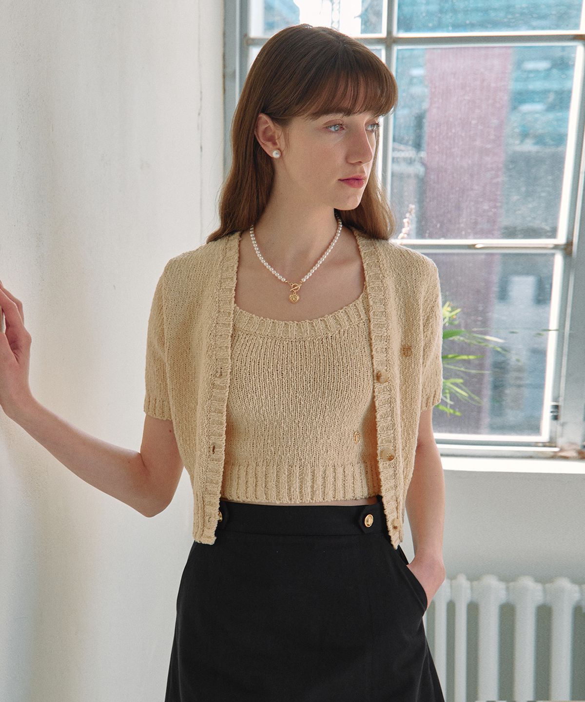 로라로라(ROLAROLA) KNIT CARDIGAN SLEEVELESS SET CREAM