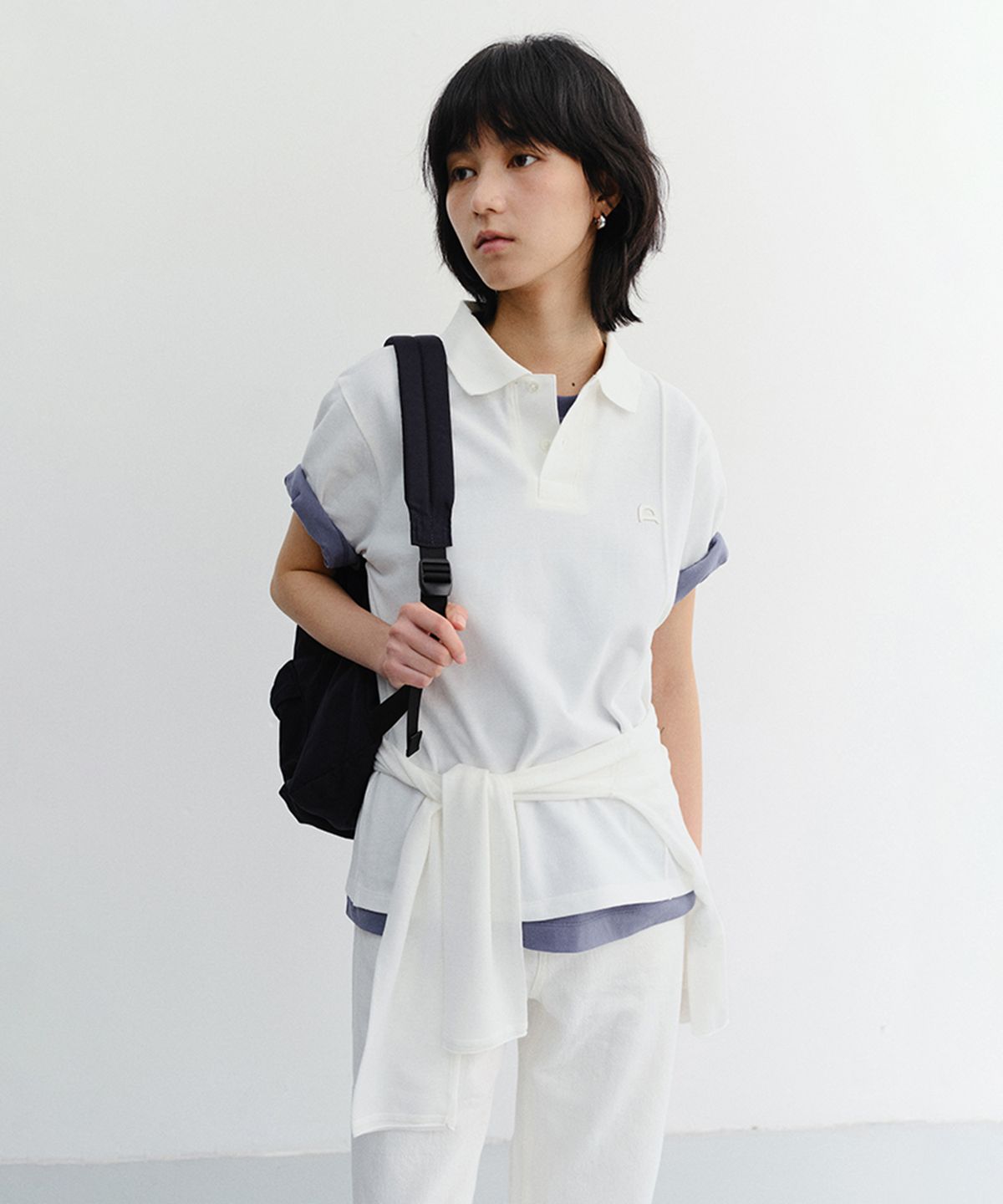 던스트(DUNST) UNISEX LEATHER LOGO POLO SHIRT_UDTS6B122_OFF WHITE