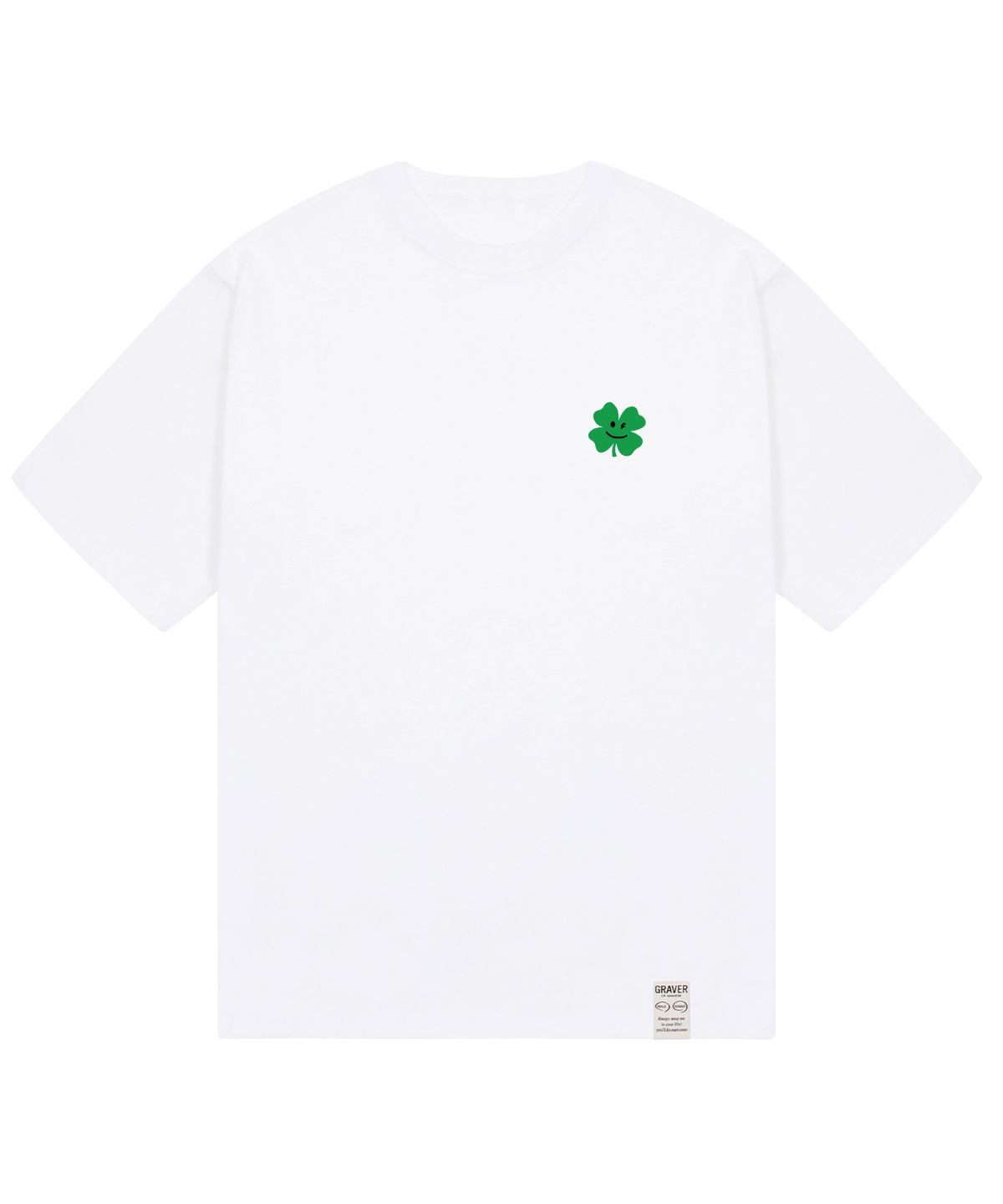 그레이버(GRAVER) [UNISEX]스몰 클로버 플라워 스마일 반팔티_화이트