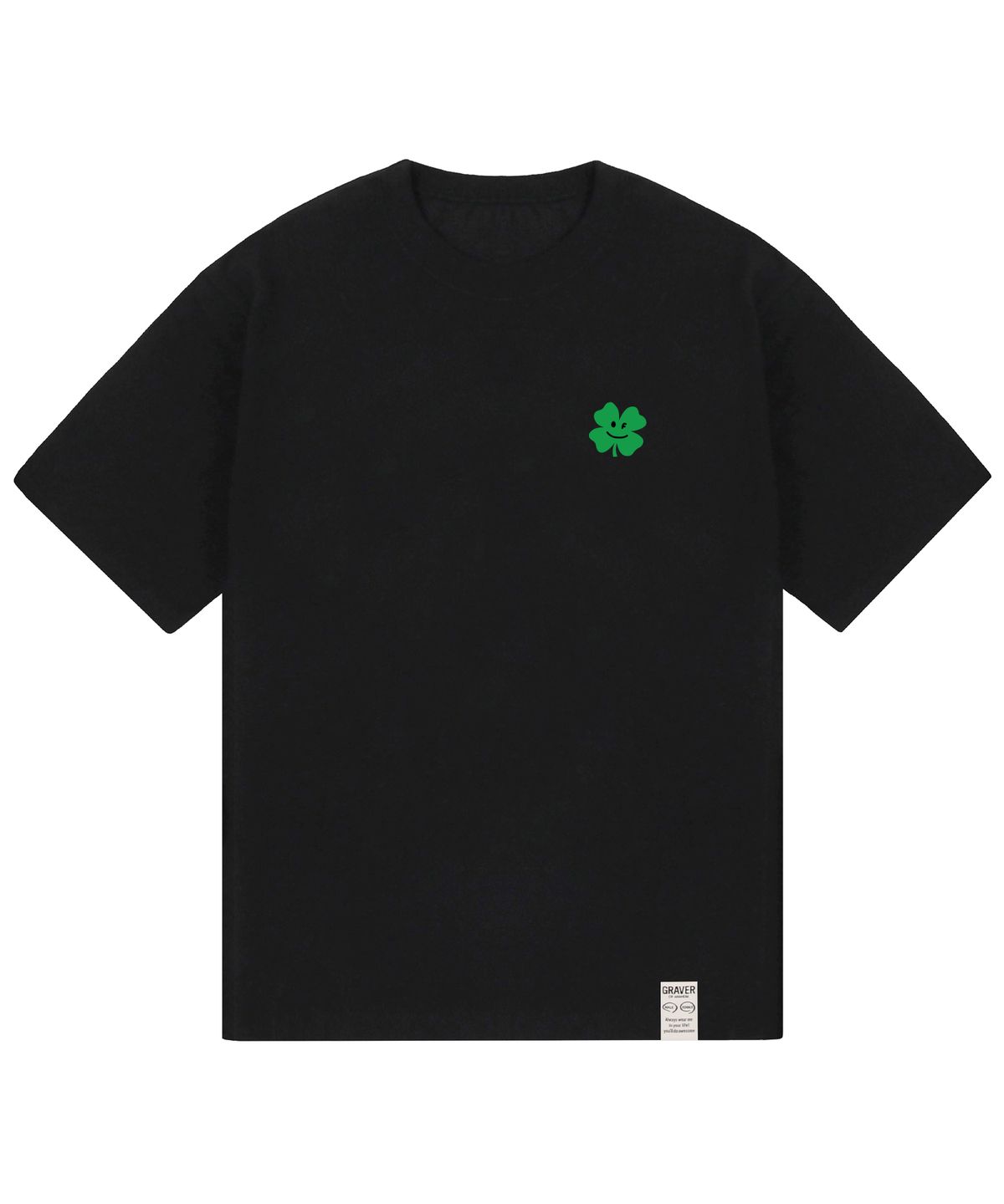 그레이버(GRAVER) [UNISEX]스몰 클로버 플라워 스마일 반팔티_블랙
