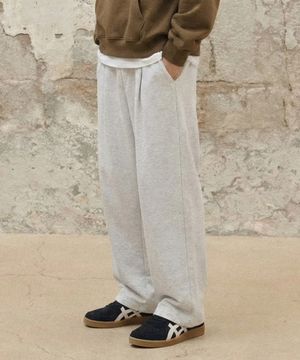 원턱 와이드 스웨트 팬츠 [화이트 멜란지]