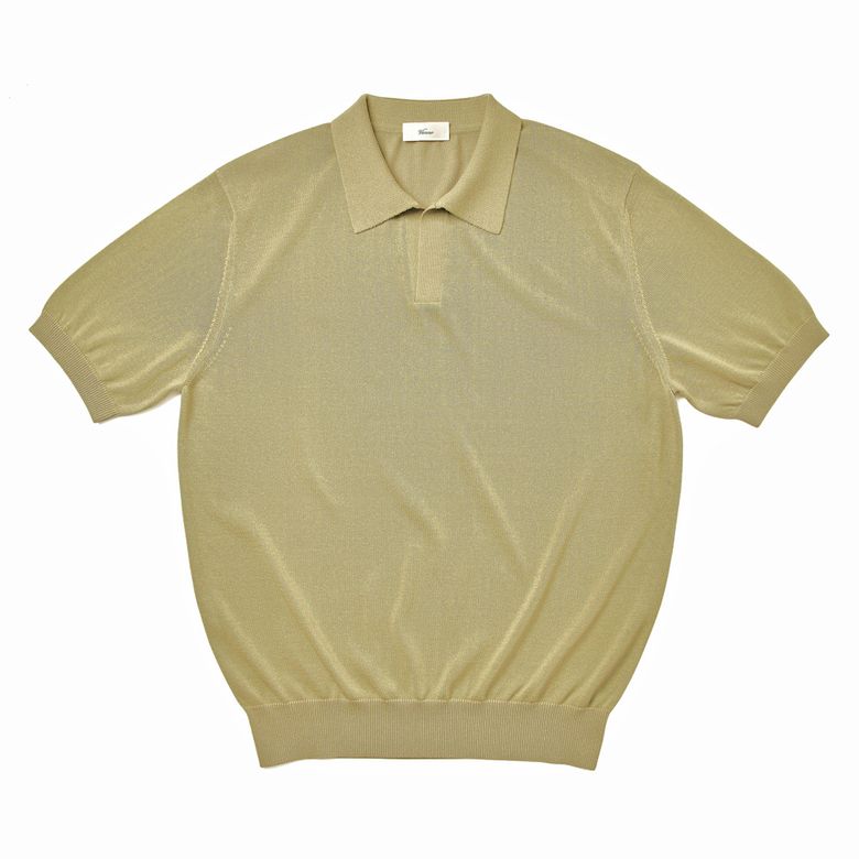 Linen like open collar knit Olive