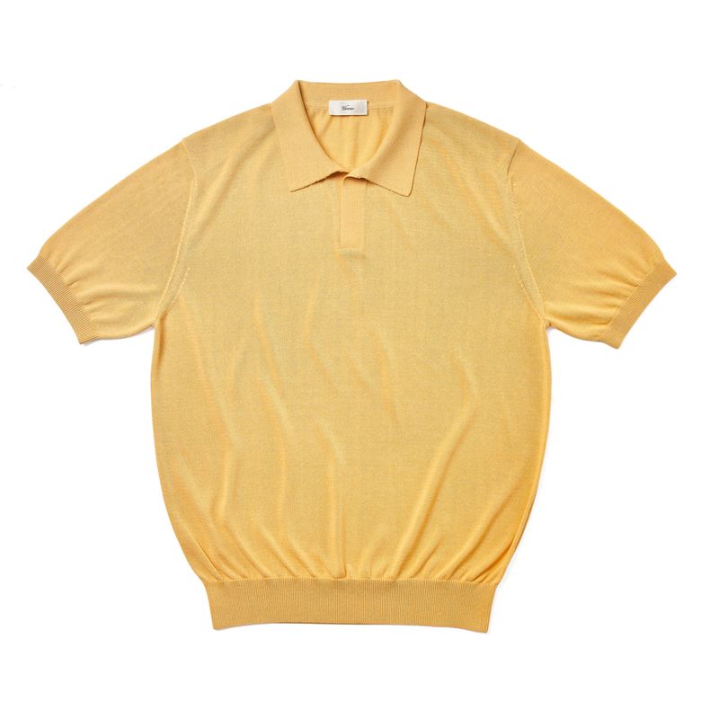 Linen like open collar knit Yellow