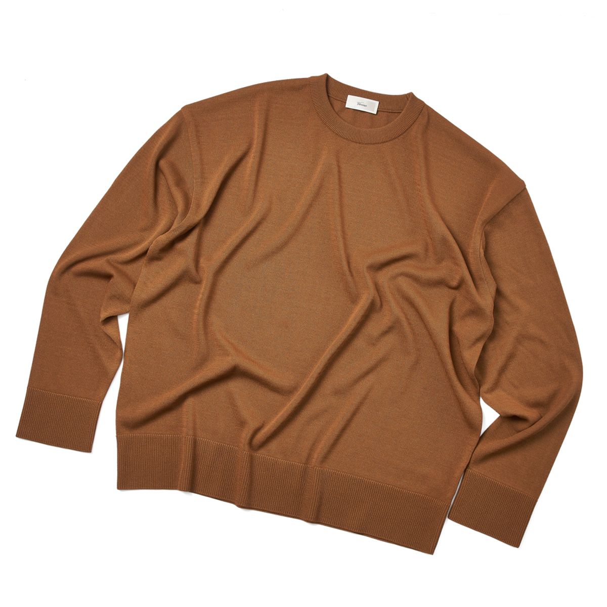 베르노(VERNO) [CASUAL]Linen like Long sleeve round knit Camel