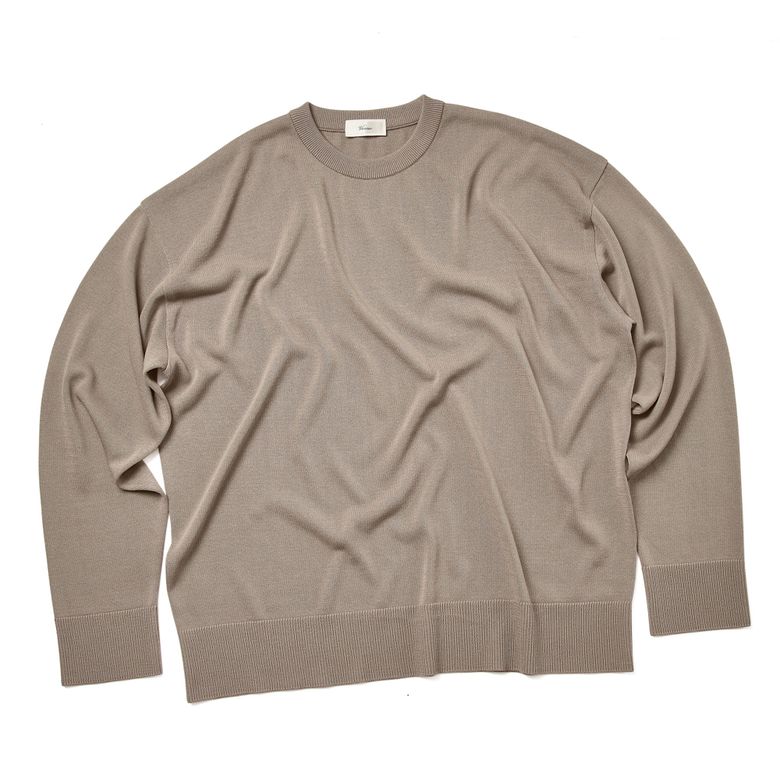 [CASUAL]Linen like Long sleeve round knit Kharki