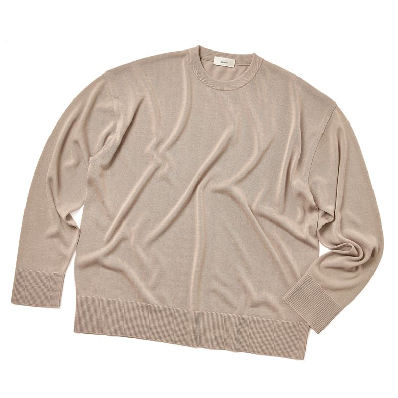 [CASUAL]Linen like Long sleeve round knit Beige