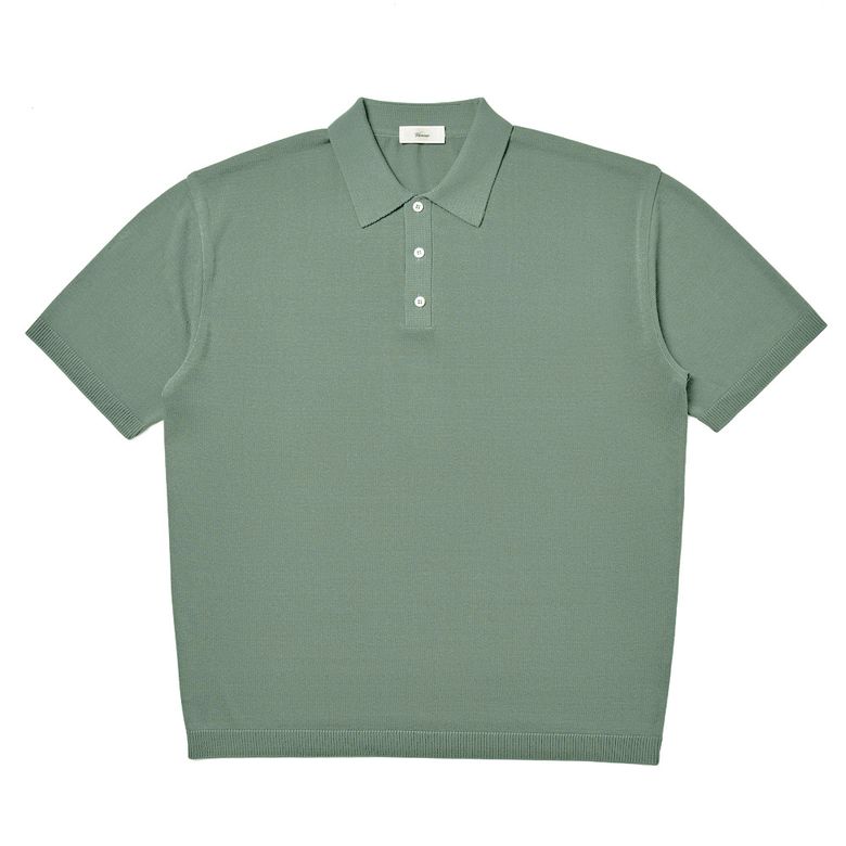 Linen like button polo knit See green