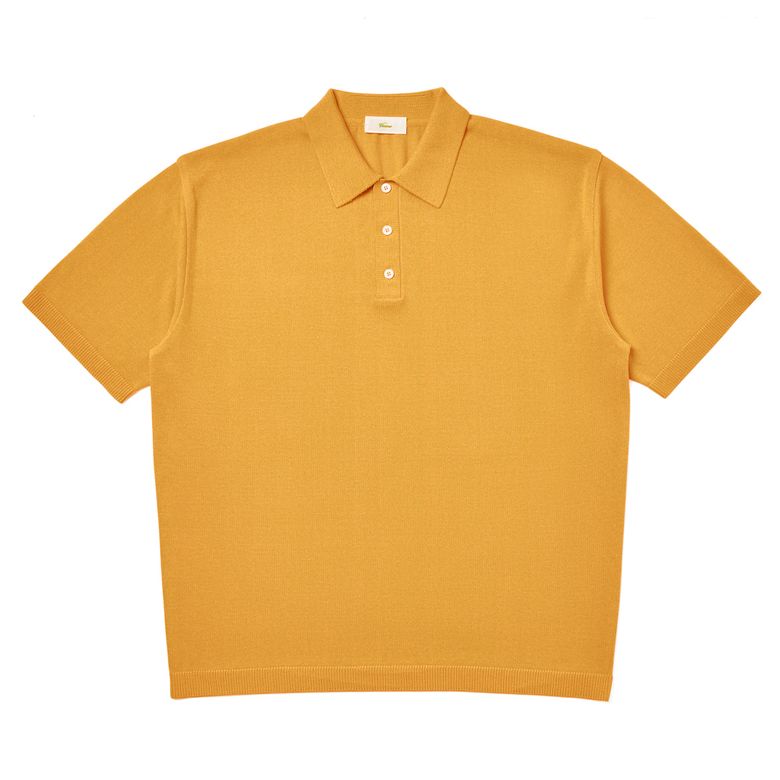 [CASUAL]Linen like button polo knit Pumpkin