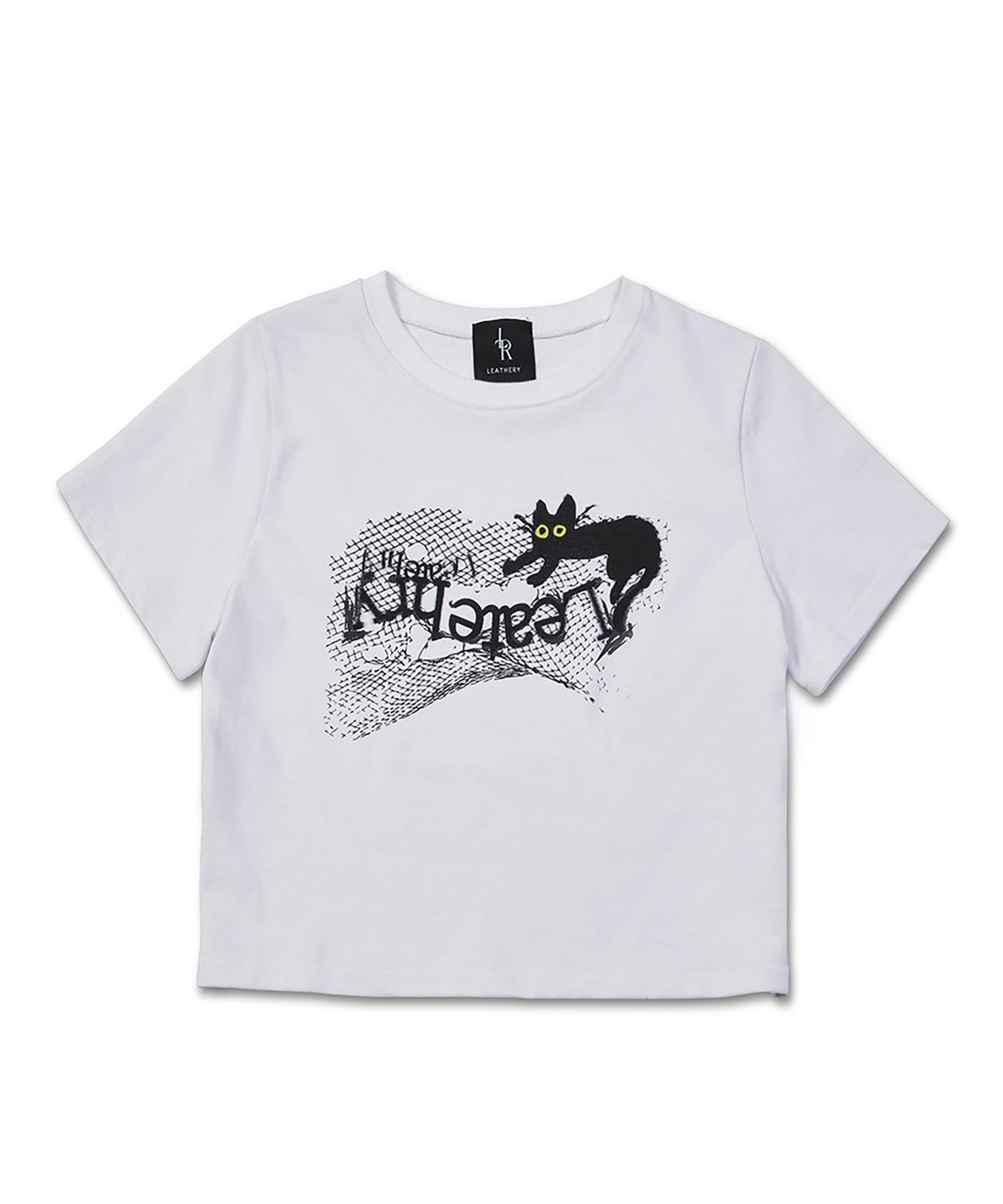 레더리(LEATHERY) 노티 캣 크롭 반팔 티셔츠 [WHITE]