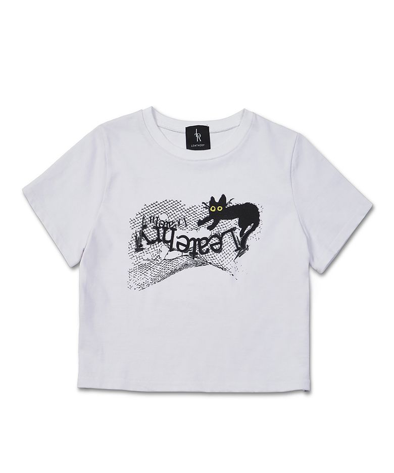 노티 캣 크롭 반팔 티셔츠 [WHITE]