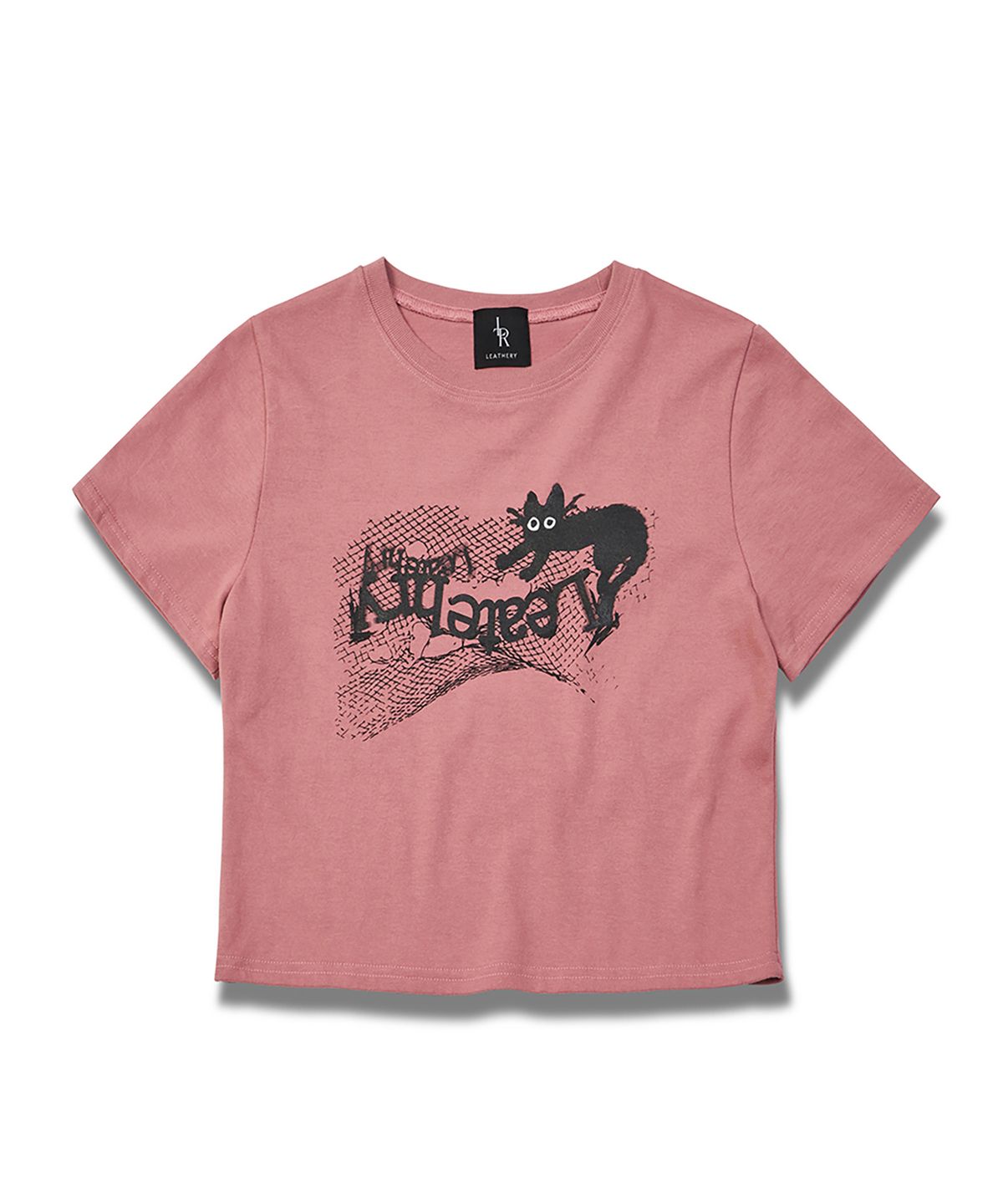 레더리(LEATHERY) 노티 캣 크롭 반팔 티셔츠 [WASHED PINK]