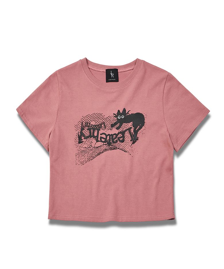 노티 캣 크롭 반팔 티셔츠 [WASHED PINK]