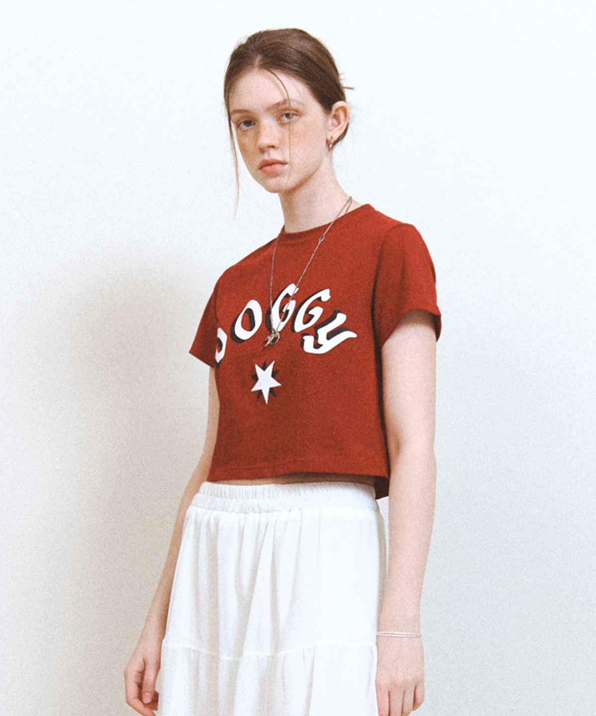 리트리버클럽(RETRIEVER CLUB) DOGGY STAR CROP TEE [BURGUNDY]