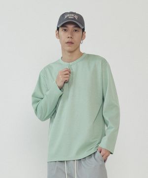 투버튼 헨리넥 무지 긴팔티셔츠 (민트)