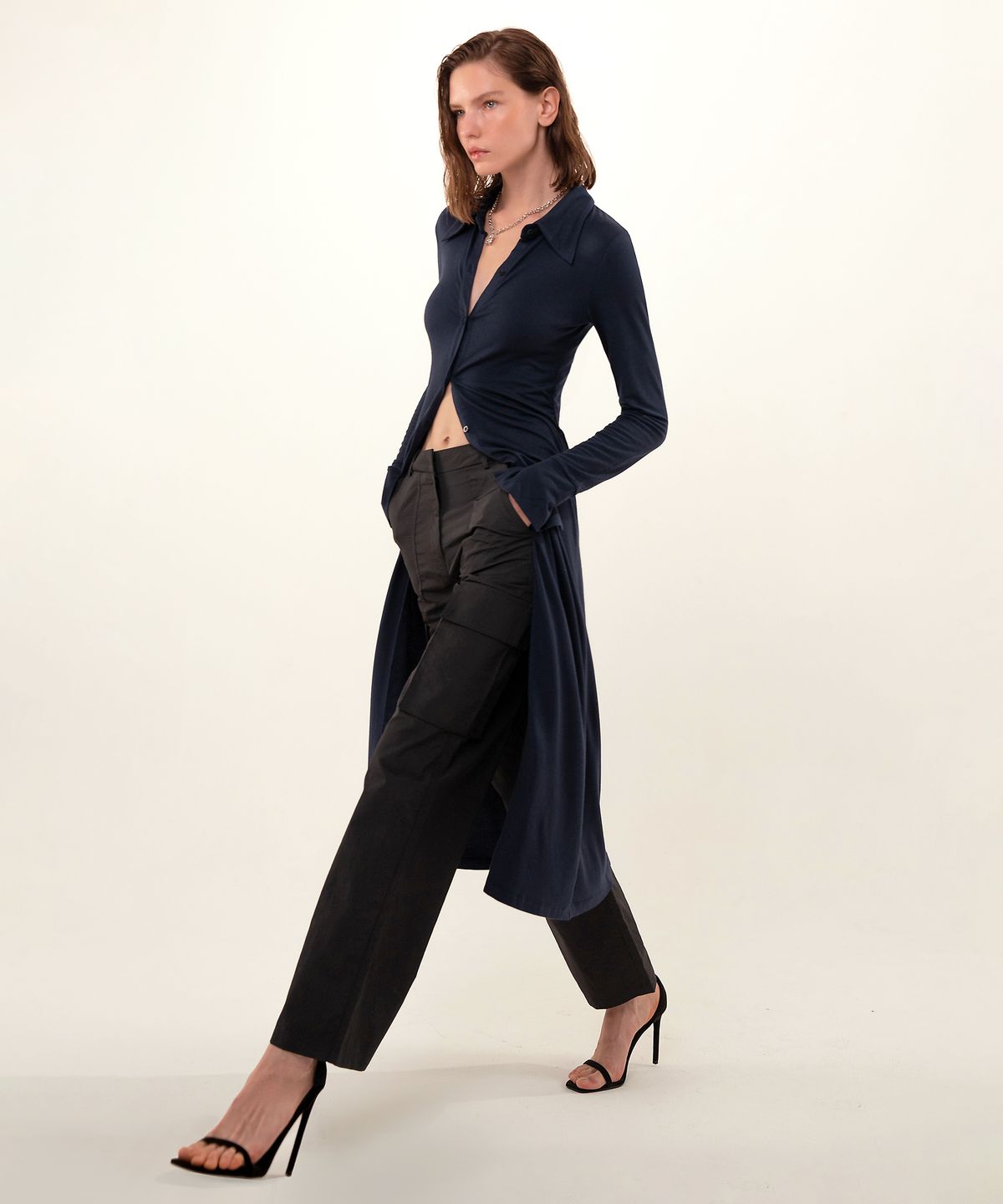 레트흐드레뚜왈(LETTRE DE LE TOILE) Dani button-up midi dress (navy)