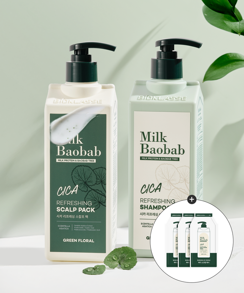 [두피진정] 시카 리프레싱 샴푸 500ml + 스칼프 팩 500ml (미니 스크럽 증정)
