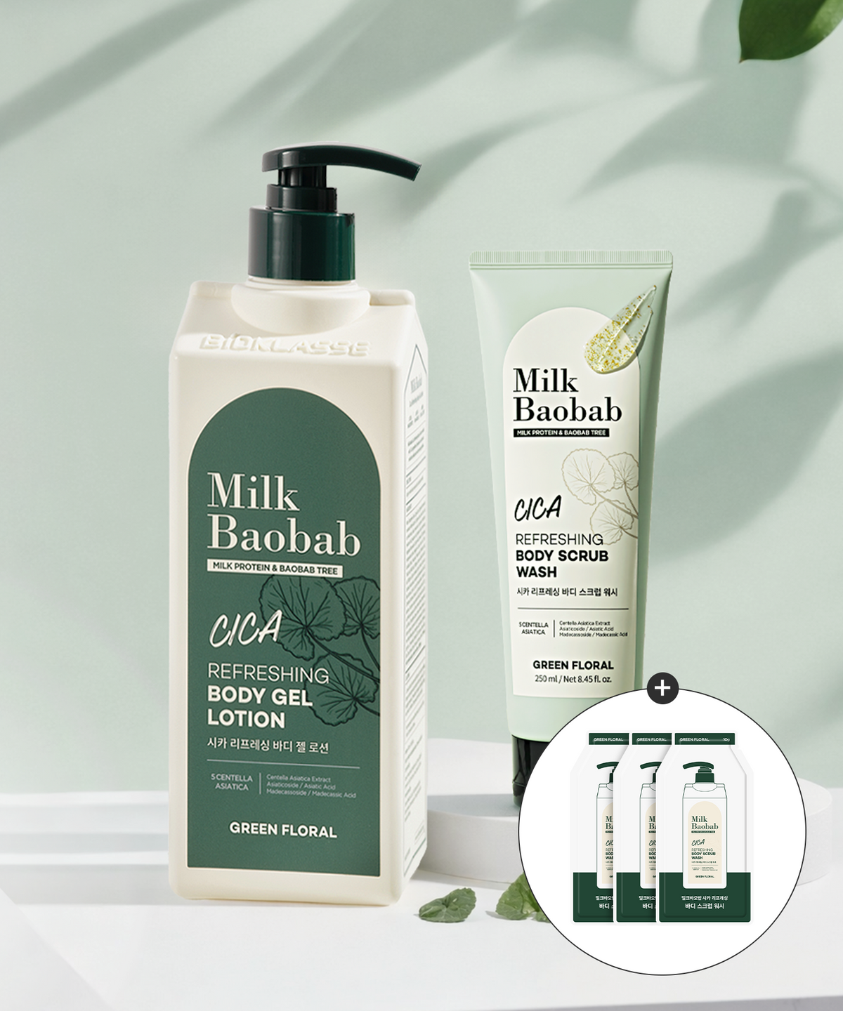밀크바오밥(MILKBAOBAB) [바디진정] 시카 리프레싱 바디 스크럽 워시 250ml + 바디 젤 로션 500ml (미니 스크럽 증정)
