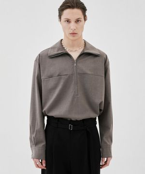 울 하프 집업 셔츠 (그레이지)