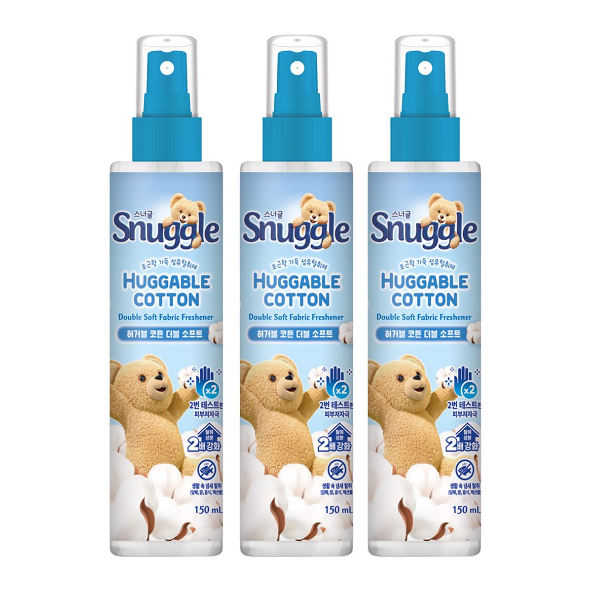 스너글(SNUGGLE) 섬유탈취제 허거블 코튼 더블소프트 150ml 3개