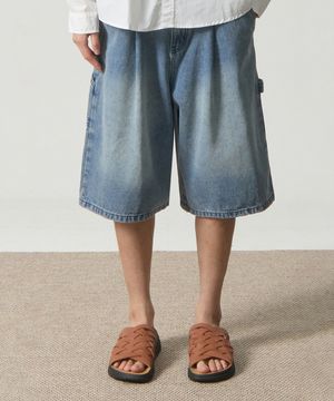 바이오워싱 카펜터 버뮤다 데님 팬츠_라이트블루