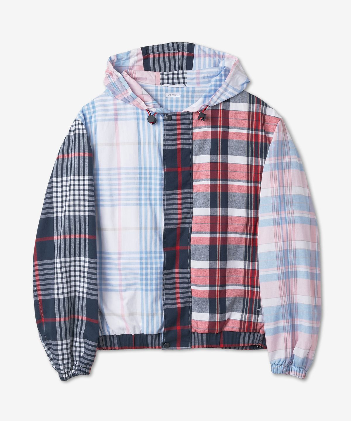 톰 브라운(THOM BROWNE) 펀믹스 마드라스 코튼 릴랙스드 지퍼 프론트 후드 재킷 - 멀티컬러 / MJO188FF0171960