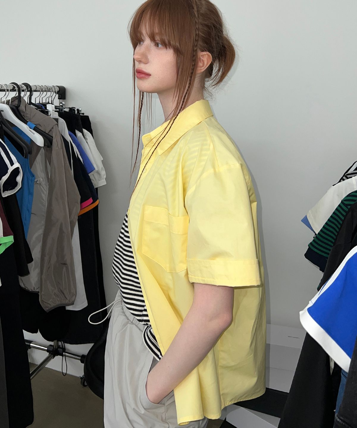 지제뮤지엄(ZIZEMUSEUM) HALF COTTON OVERFIT SHIRTS (YELLOW)