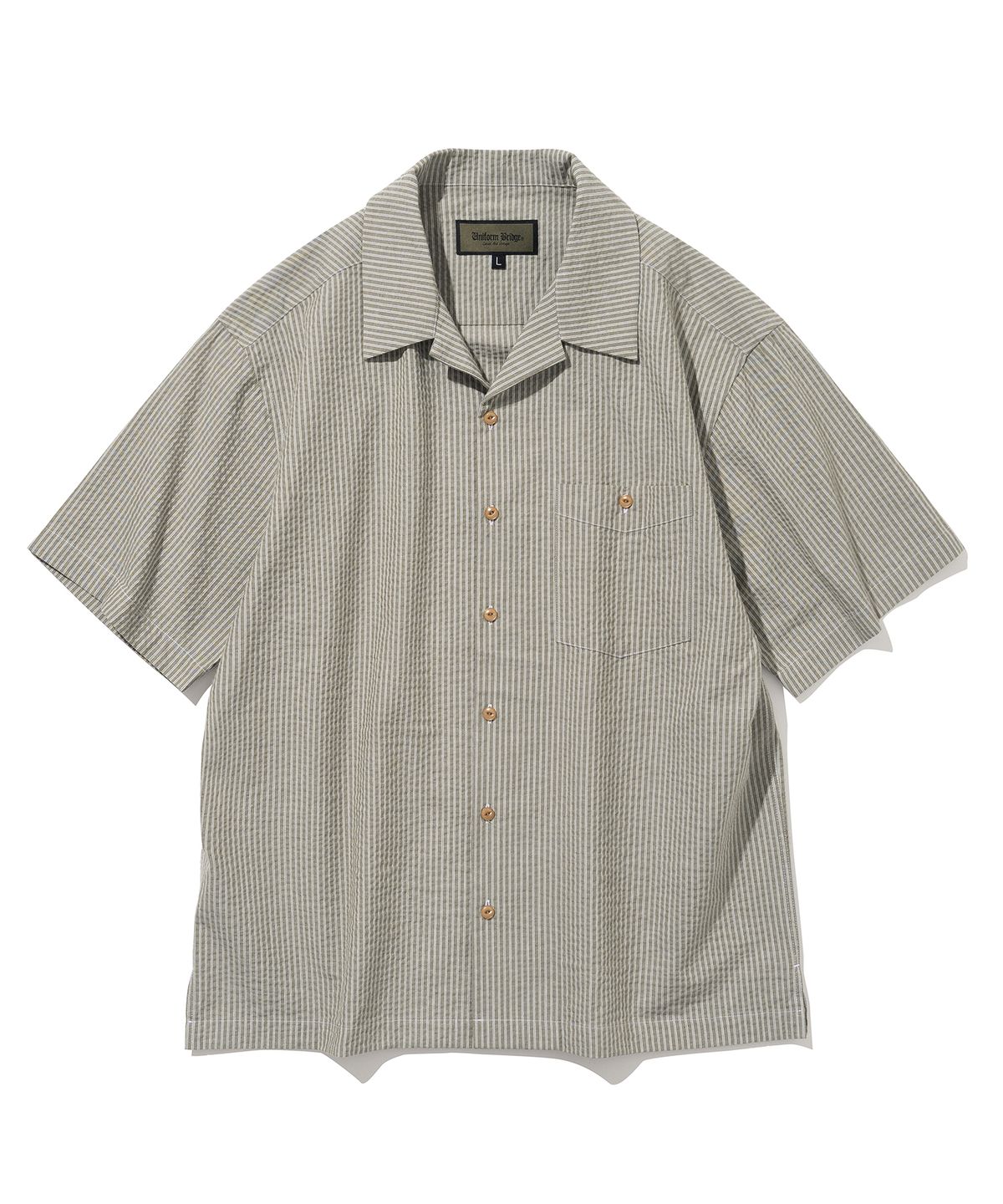 유니폼브릿지(UNIFORM BRIDGE) open collar stripe s/s shirts sage green