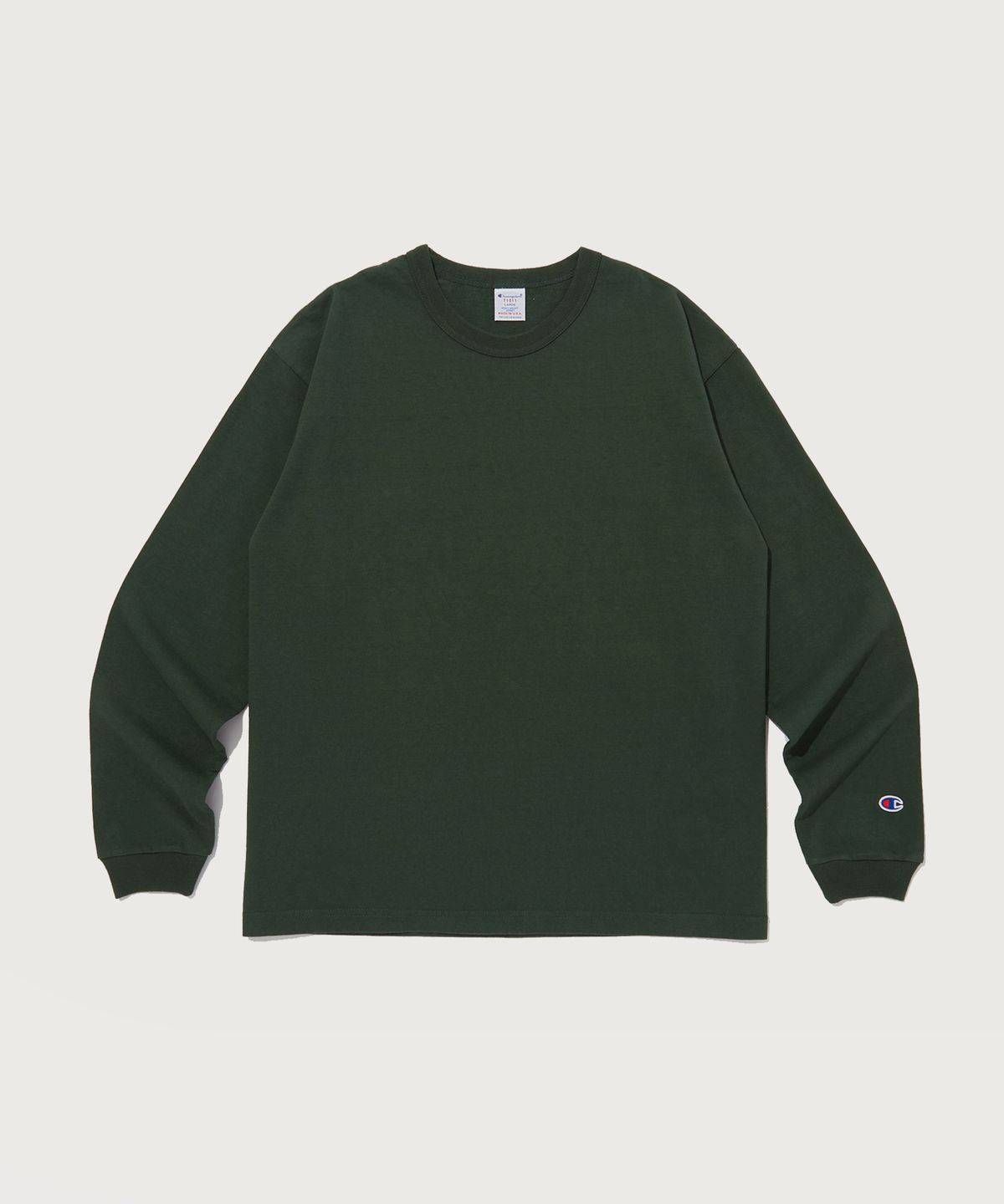 챔피온(CHAMPION) T1011 7oz 루즈핏 긴팔 티셔츠 Dark Green (Made in USA)