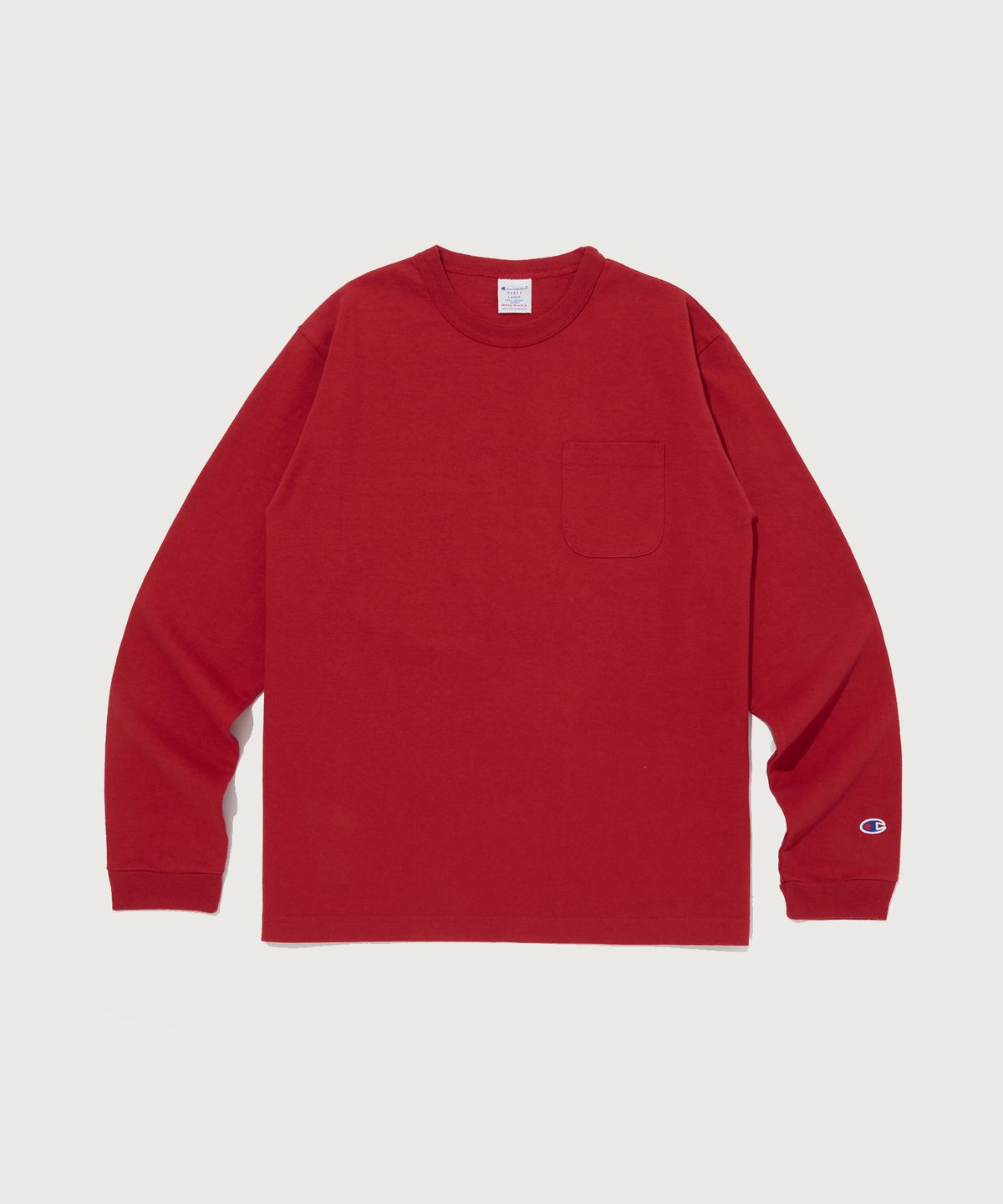 챔피온(CHAMPION) T1011 7oz 포켓 긴팔 티셔츠 Wine (Made in USA)