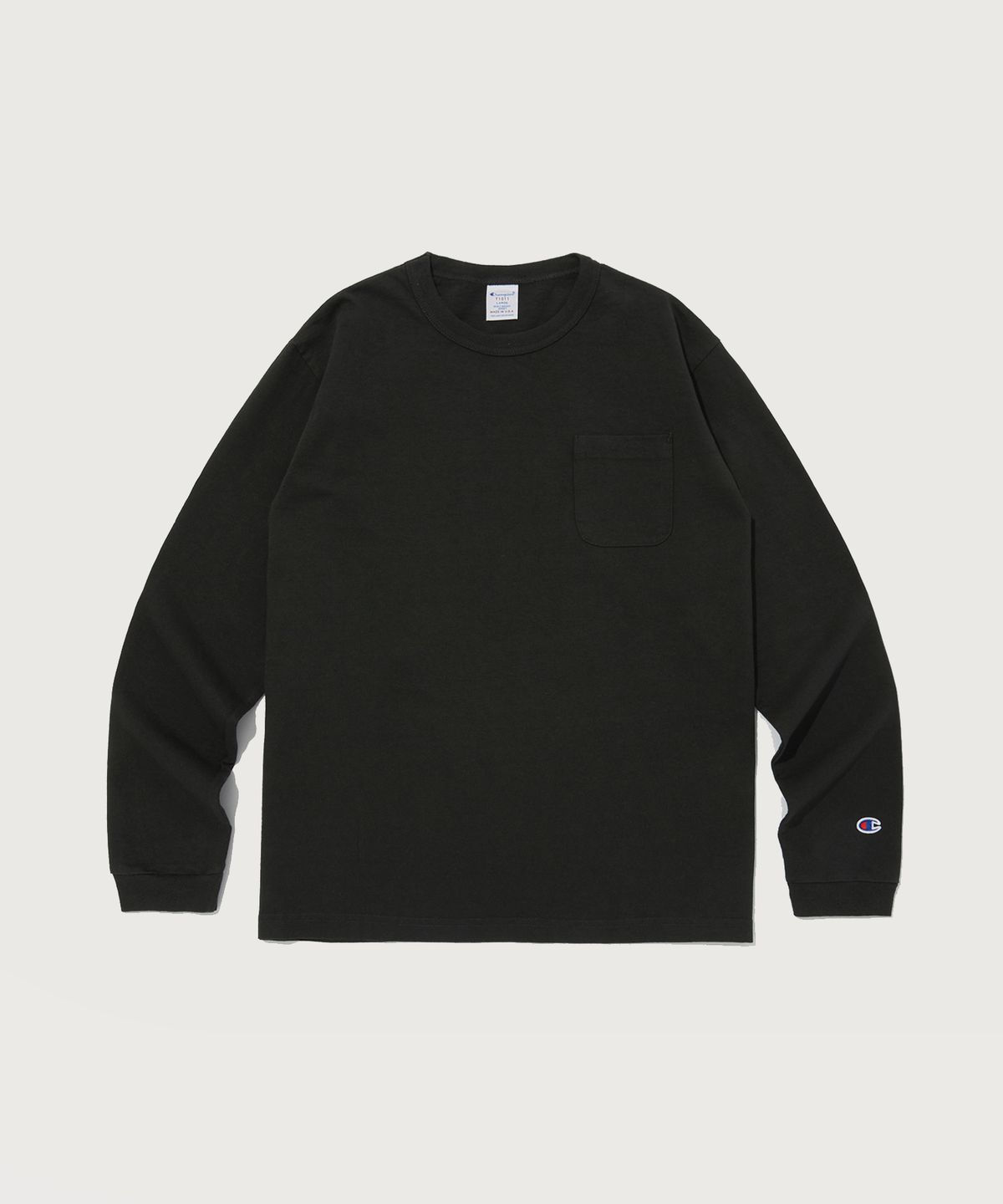 챔피온(CHAMPION) T1011 7oz 포켓 긴팔 티셔츠 Black (Made in USA)