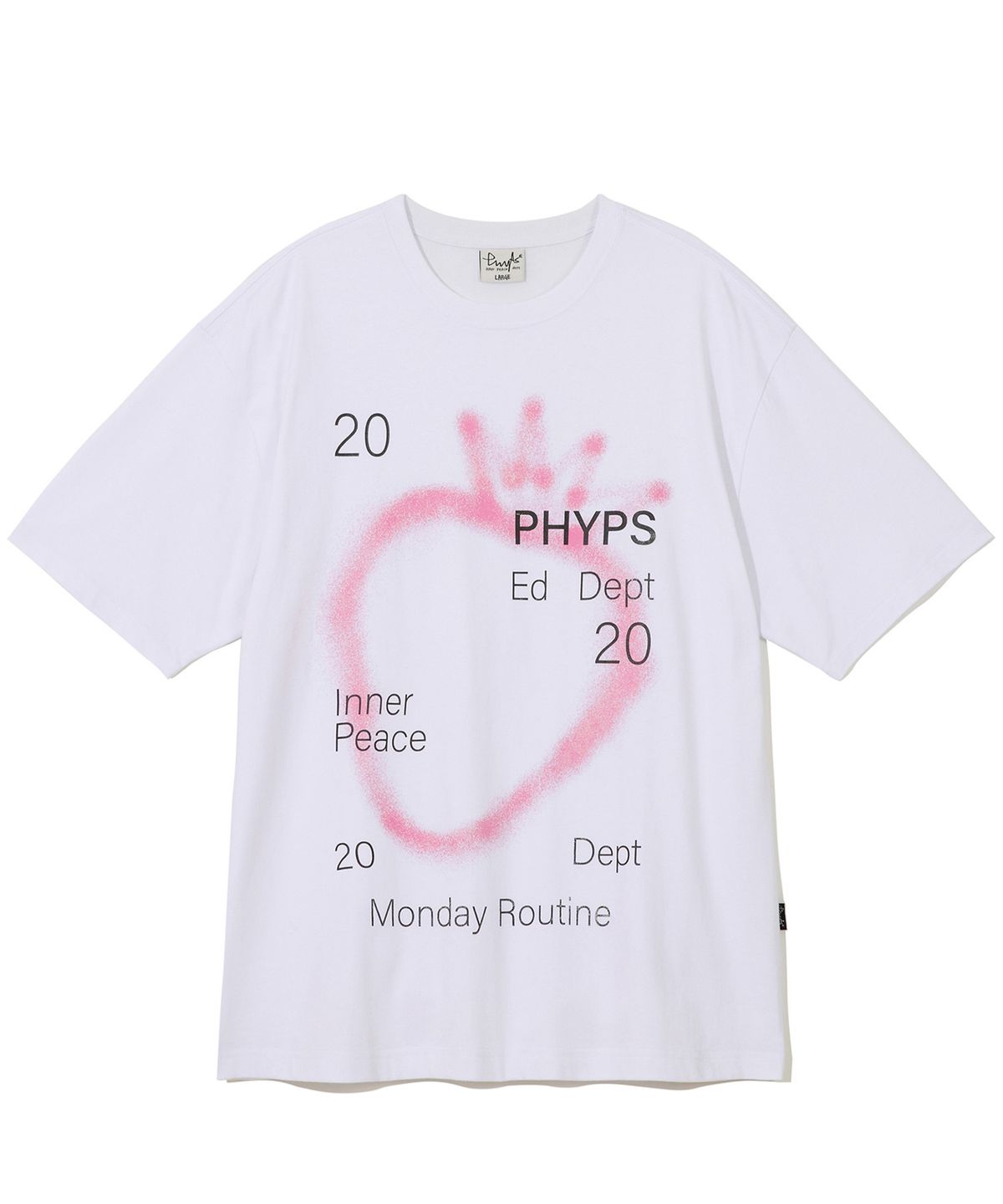 피지컬 디파트먼트(PHYSICAL DEPARTMENT) 스프레이 빅 스트로베리 반팔티셔츠_화이트/핑크
