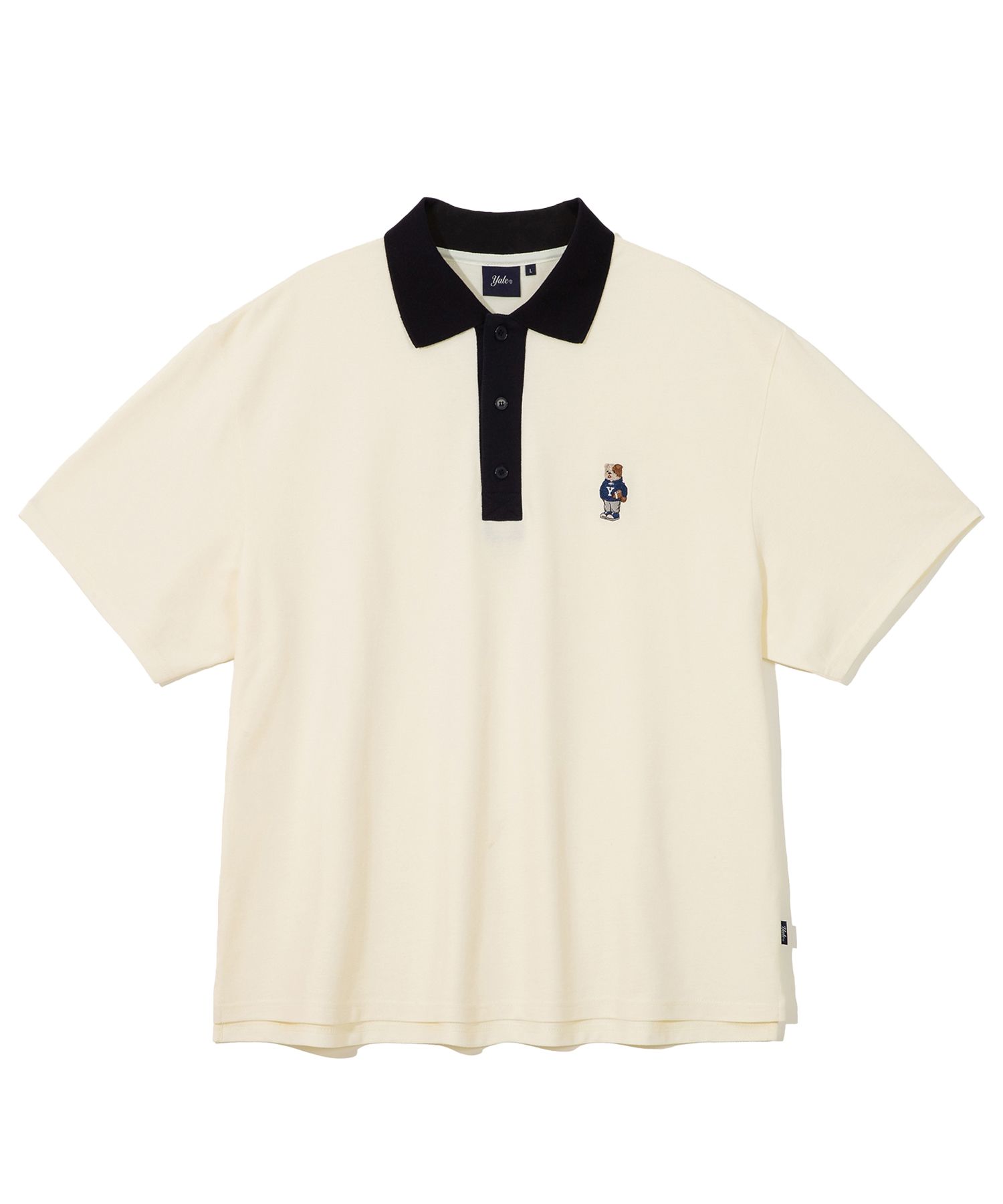 ☆YALE☆ EMBROIDERY DAN BIG PLACKET PK TEE IVORY YD01SS1022I MUSINSA | YALE Embroidered Dan Big Placket Pique Tee Ivory