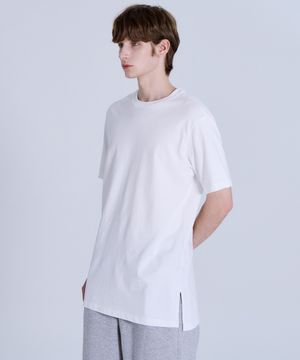 UNI 레이어드 라운드넥 반팔티 긴기장(+7cm) 화이트 LATS0106