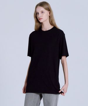 UNI 레이어드 오버핏 반팔티셔츠 일반기장(+4cm) 블랙 LATS0114