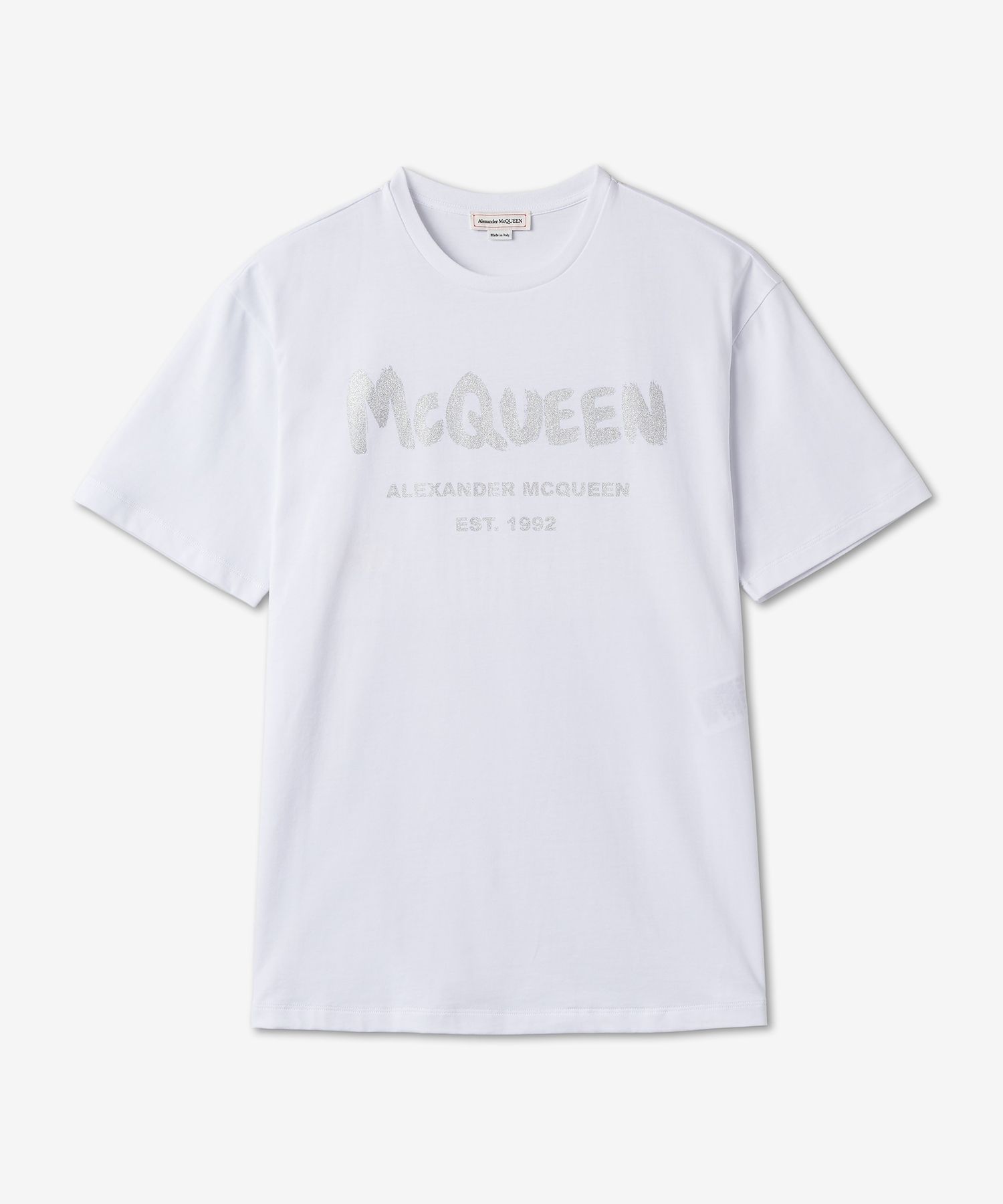 ★alexander mcqueen★ Stamp Logo Print Short Sleeve T-Shirt Alexander McQueen Logo Stamp Cotton T-shirt | White | FARFETCH