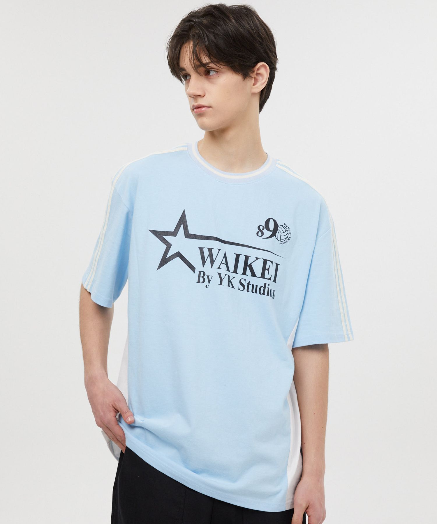 ★WAIKEI★ Star Logo Round Neck Short Sleeve T-Shirt Light G MUSINSA | WAI KEI Star Logo Round Neck Short Sleeve T-shirt