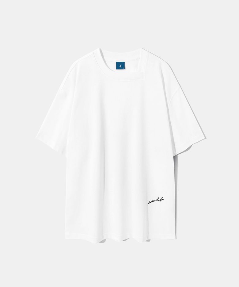 Curved Neck Logo Short Sleeve T-shirt T75 White