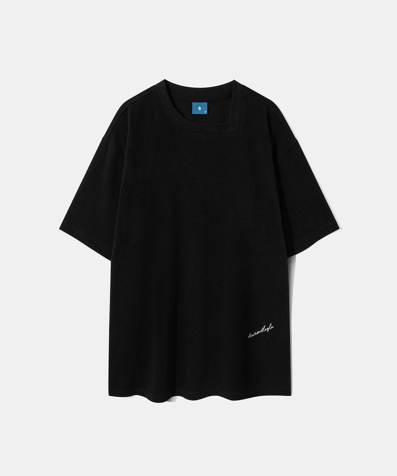 Curved Neck Logo Short Sleeve T-shirt T75 Black