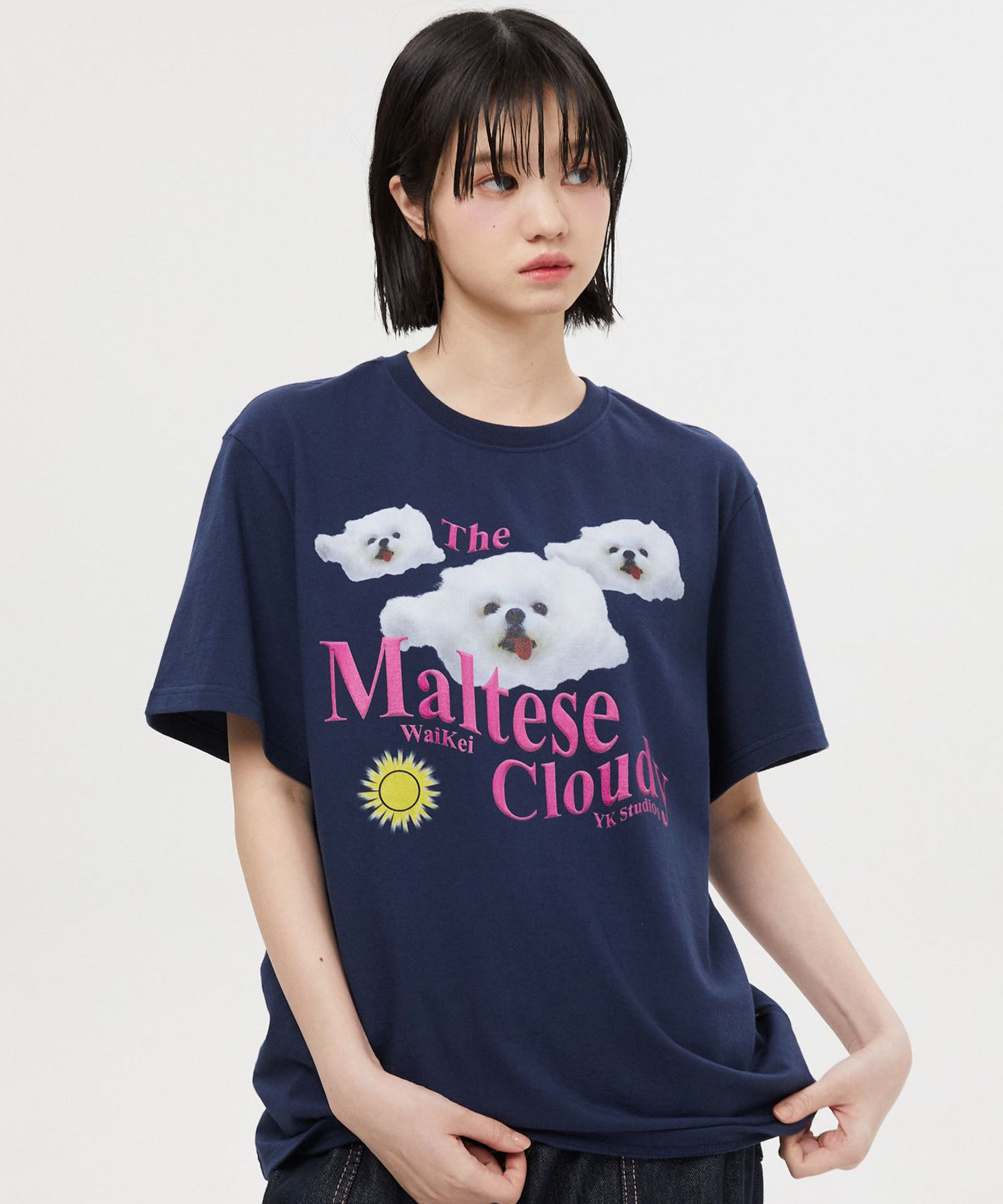 ★WAIKEI★ Maltese Cloudy Short Sleeve T-Shirt Navy YK23HSTS MUSINSA | WAI KEI Maltese Cloudy Short Sleeve T-shirt Navy