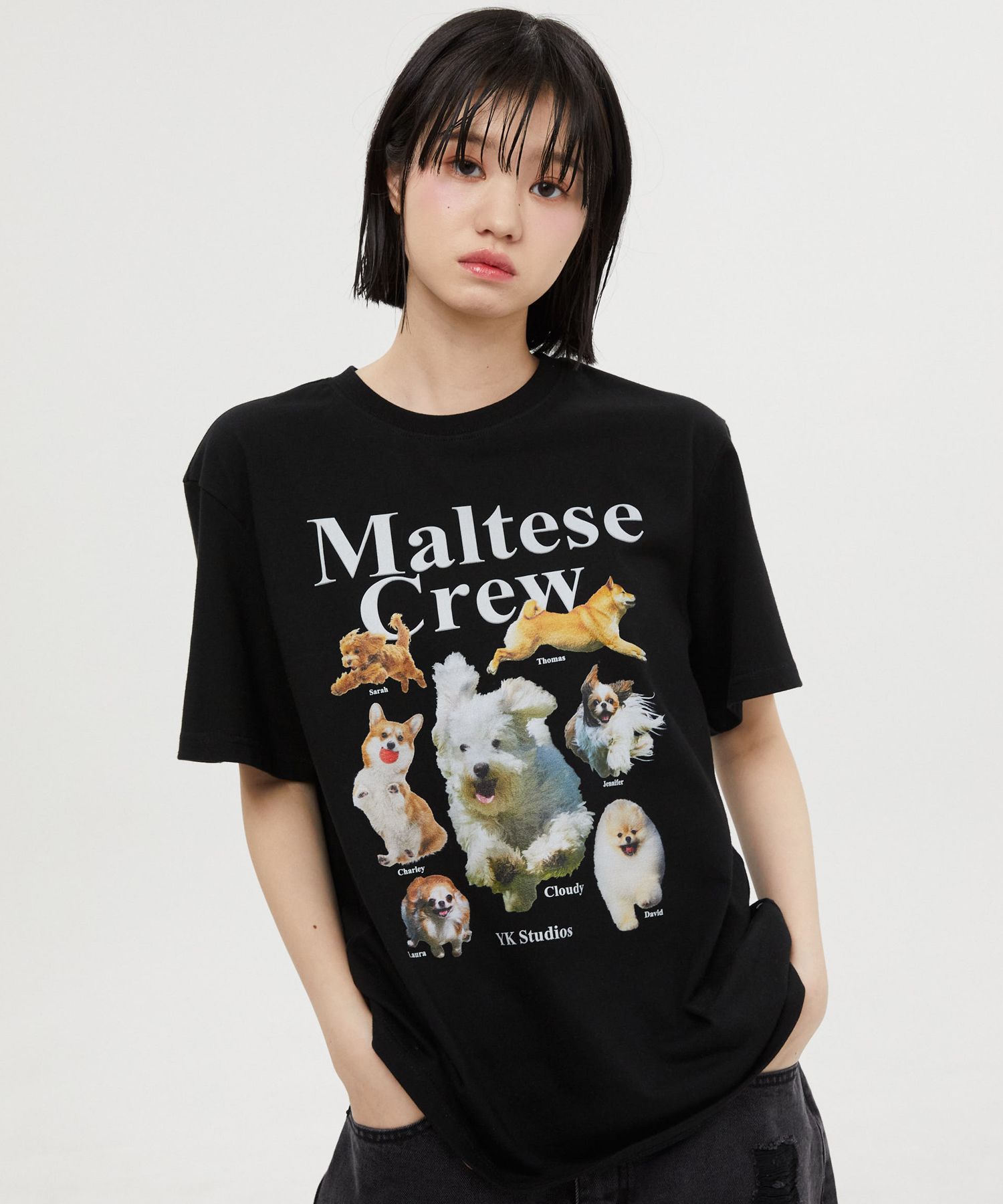 ◆Wai Kei◆ Maltese Family Short Sleeve T-Shirt Black MUSINSA | WAI KEI Maltese Crew Short Sleeve T-shirt Black